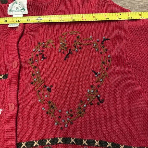 Vintage Quacker Factory Christmas Sweater Angels Cardigan Sz 1X Red Embroidered - Picture 6 of 10